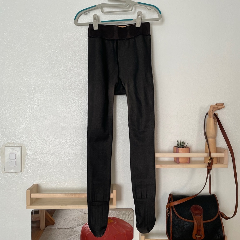 Fleece Lined Leggings Black Thermal High Waisted Footed Tights Warm Winter Yoga